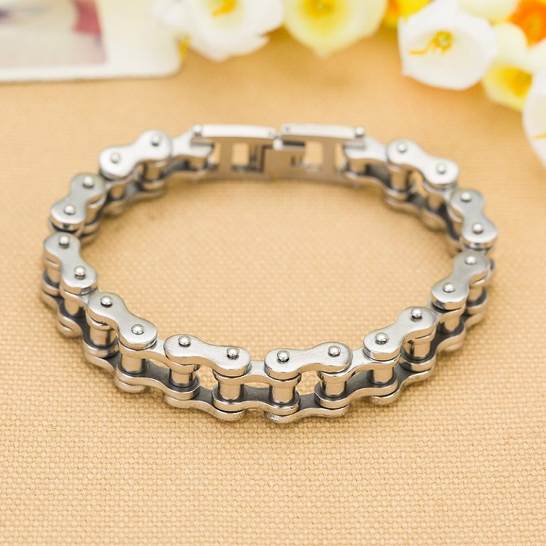 Bracelet Chaîne De Vélo/moto En Acier Inoxydable - Longueur 20 Cm, Largeur 9 Mm - Neuf Sans Emballage